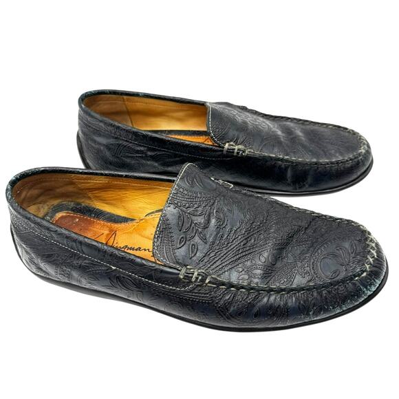 MARTIN DINGMAN Men 10 Black Leather Paisley Embossed Slip On Loafer Driving Shoe main image 7